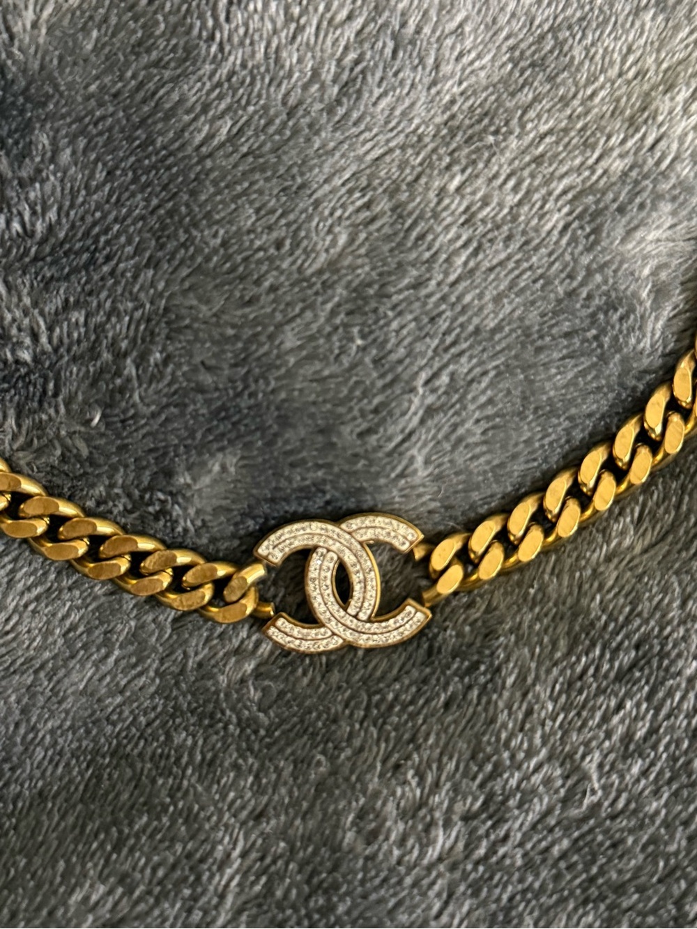 Gold Chain Necklace with Crystal Interlocking Logo Accent - Picture 2 of 7